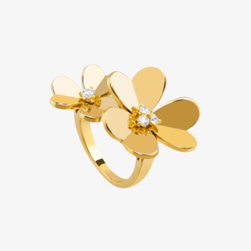 High Quality Luxury Van Cleef Arpels ‘Frivole’ Yellow Gold White Gold Rose Gold And Diamond Between-The-Finger Ring