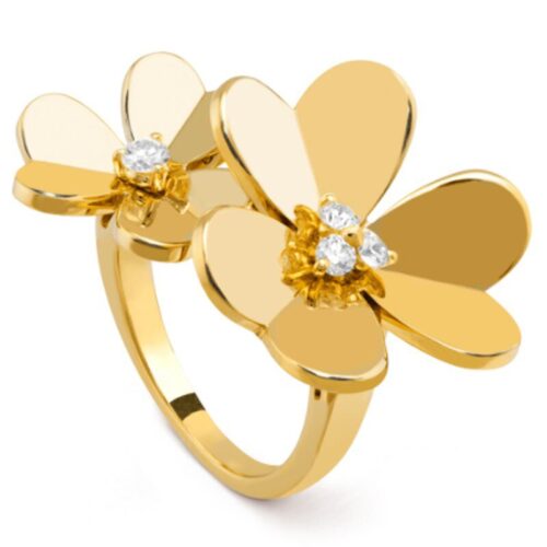 High Quality Luxury Van Cleef  Arpels ‘Frivole’ Yellow Gold White Gold Rose Gold And Diamond Between-The-Finger Ring alternate view