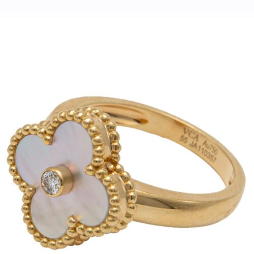 High Quality Luxury Van Cleef  Arples Mother Of Pearl  Yellow Gold/White Gold Vintage Alhambra Ring product detail