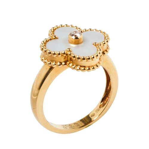 High Quality Luxury Van Cleef  Arples Mother Of Pearl  Yellow Gold/White Gold Vintage Alhambra Ring alternate view