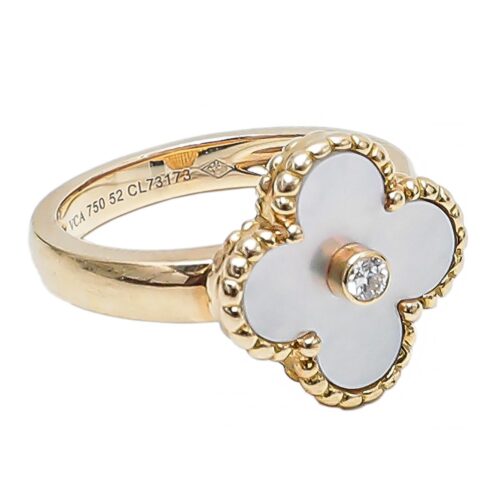 High Quality Luxury Van Cleef  Arples Mother Of Pearl  Yellow Gold/White Gold Vintage Alhambra Ring product detail