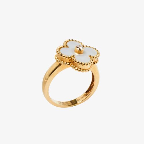 High Quality Luxury Van Cleef  Arples Mother Of Pearl  Yellow Gold/White Gold Vintage Alhambra Ring