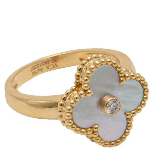 High Quality Luxury Van Cleef  Arples Mother Of Pearl  Yellow Gold/White Gold Vintage Alhambra Ring product detail