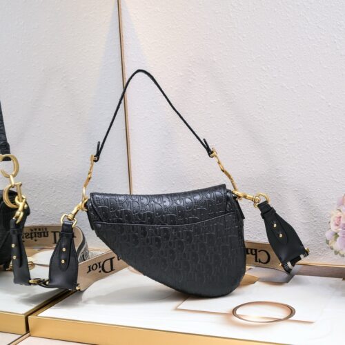 High Quality Luxury Dior Saddle Bag With Strap Black Dior Oblique Embossed Calfskin product detail