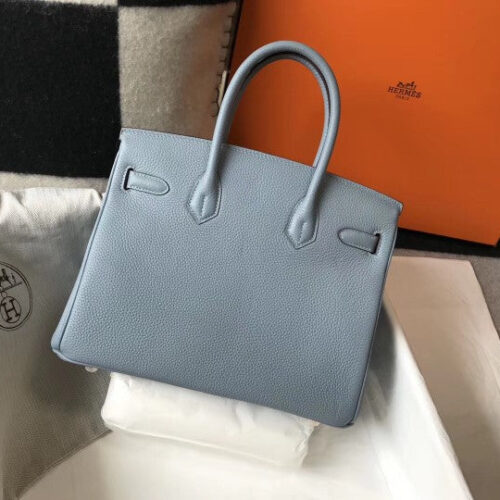 High Quality Luxury Hermes Birkin 30Cm Bag In Blue Lin alternate view