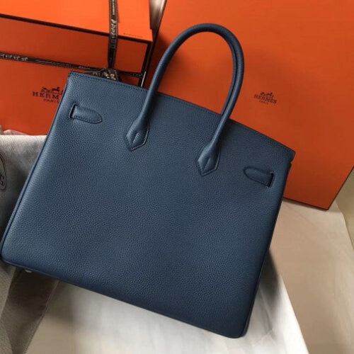 High Quality Luxury Hermes Birkin 35Cm Bag In Blue Agat alternate view