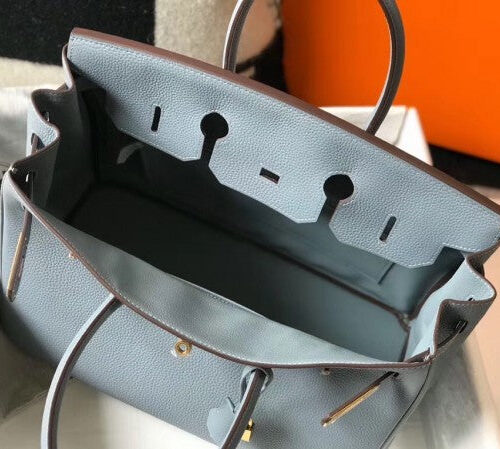 High Quality Luxury Hermes Birkin 35Cm Bag In Blue Lin alternate view