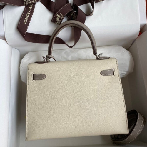 High Quality Luxury Hermes Kelly Sellier 25 Bicolor Bag In Trench And Craie alternate view