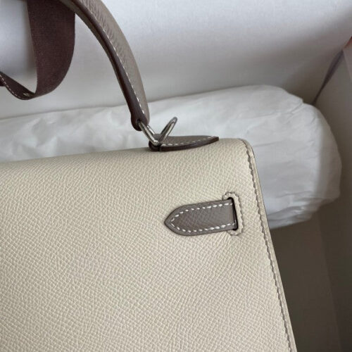 High Quality Luxury Hermes Kelly Sellier 25 Bicolor Bag In Trench And Craie product detail