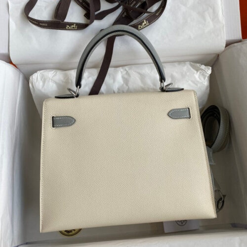 High Quality Luxury Hermes Kelly Sellier 25 Bicolor Bag In Craie And Gris Mouette alternate view
