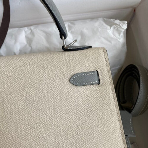 High Quality Luxury Hermes Kelly Sellier 25 Bicolor Bag In Craie And Gris Mouette product detail