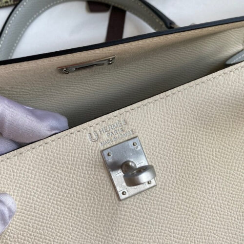 High Quality Luxury Hermes Kelly Sellier 25 Bicolor Bag In Craie And Gris Mouette product detail