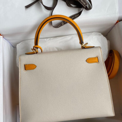 High Quality Luxury Hermes Kelly Sellier 25 Bicolor Bag In Craie And Yellow alternate view