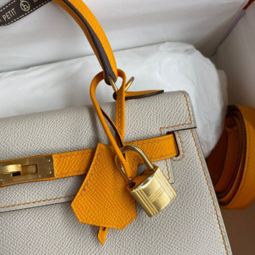 High Quality Luxury Hermes Kelly Sellier 25 Bicolor Bag In Craie And Yellow product detail