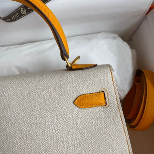 High Quality Luxury Hermes Kelly Sellier 25 Bicolor Bag In Craie And Yellow product detail