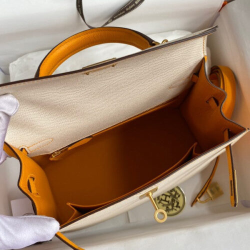 High Quality Luxury Hermes Kelly Sellier 25 Bicolor Bag In Craie And Yellow product detail