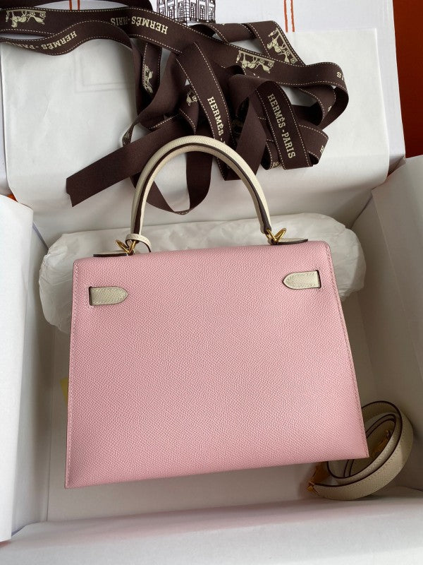 High Quality Luxury Hermes Kelly Sellier 25 Bicolor Bag In Rose Sakura product detail