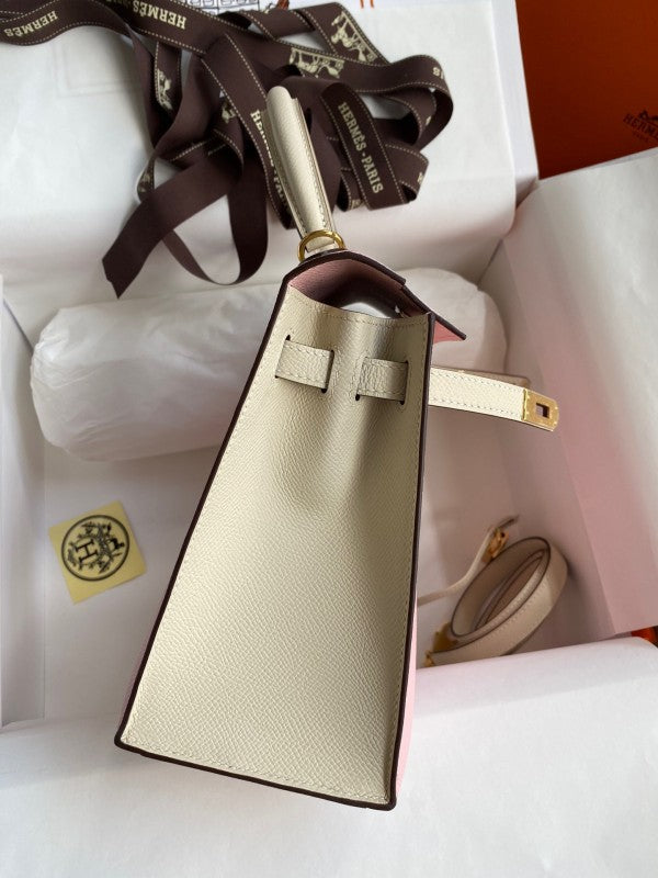High Quality Luxury Hermes Kelly Sellier 25 Bicolor Bag In Rose Sakura product detail