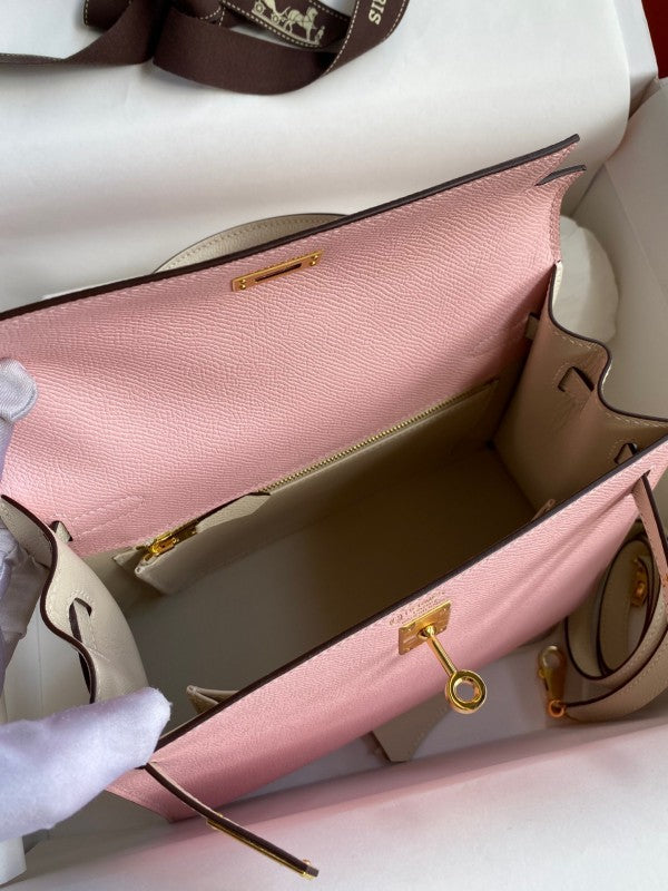 High Quality Luxury Hermes Kelly Sellier 25 Bicolor Bag In Rose Sakura product detail