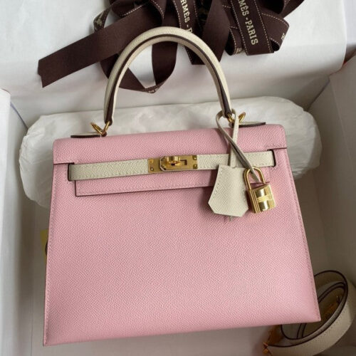 High Quality Luxury Hermes Kelly Sellier 25 Bicolor Bag In Rose Sakura