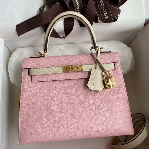 High Quality Luxury Hermes Kelly Sellier 25 Bicolor Bag In Rose Sakura