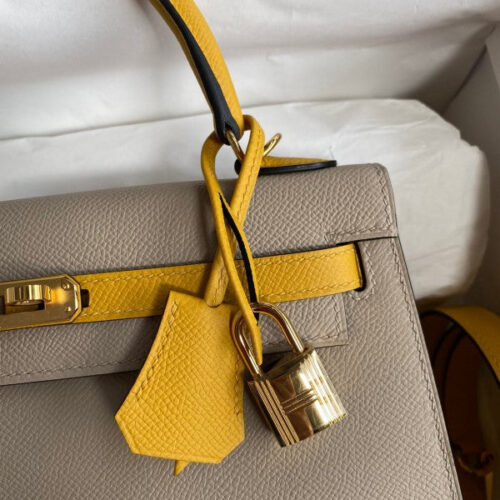 High Quality Luxury Hermes Kelly Sellier 25 Bicolor Bag In Trench And Yellow product detail