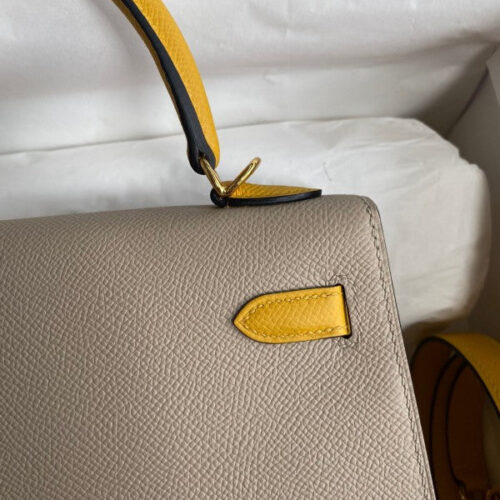 High Quality Luxury Hermes Kelly Sellier 25 Bicolor Bag In Trench And Yellow product detail