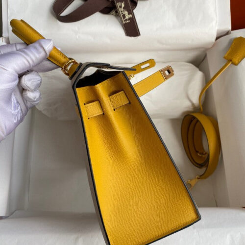 High Quality Luxury Hermes Kelly Sellier 25 Bicolor Bag In Trench And Yellow product detail