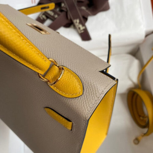 High Quality Luxury Hermes Kelly Sellier 25 Bicolor Bag In Trench And Yellow product detail