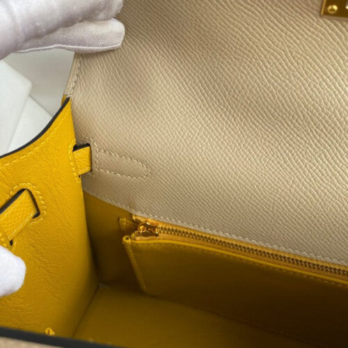 High Quality Luxury Hermes Kelly Sellier 25 Bicolor Bag In Trench And Yellow product detail