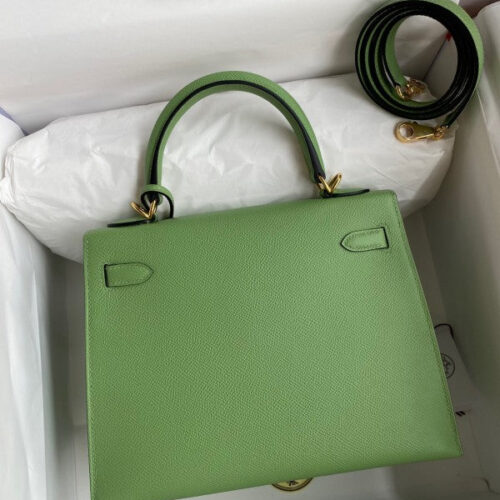 High Quality Luxury Hermes Kelly Sellier 25 Handmade In Vert Criquet alternate view