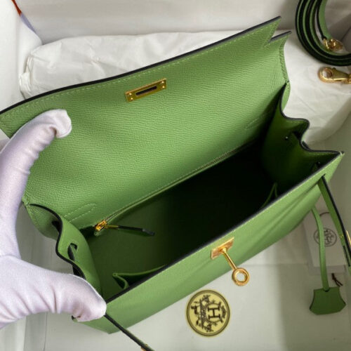 High Quality Luxury Hermes Kelly Sellier 25 Handmade In Vert Criquet product detail