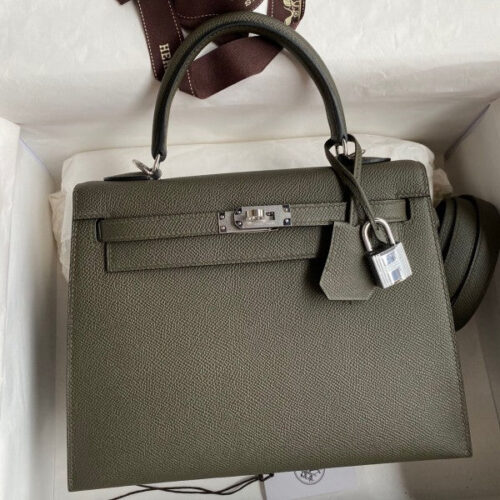 High Quality Luxury Hermes Kelly Sellier 25 In Vert De Gris