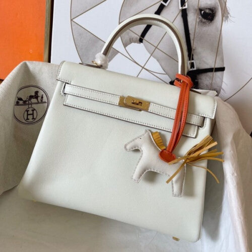 High Quality Luxury Hermes Kelly Retourne 25 Handmade Bag In Craie