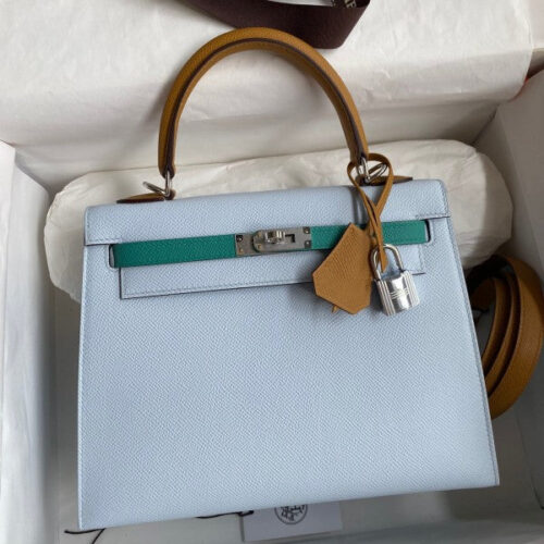 High Quality Luxury Hermes Kelly Sellier 25 Tricolor Bag In Blue/Green