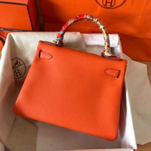 High Quality Luxury Hermes Kelly Retourne 28 Handmade Bag In Orange product detail