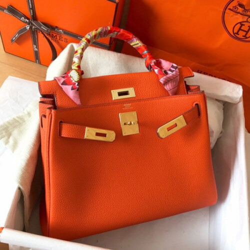 High Quality Luxury Hermes Kelly Retourne 28 Handmade Bag In Orange product detail