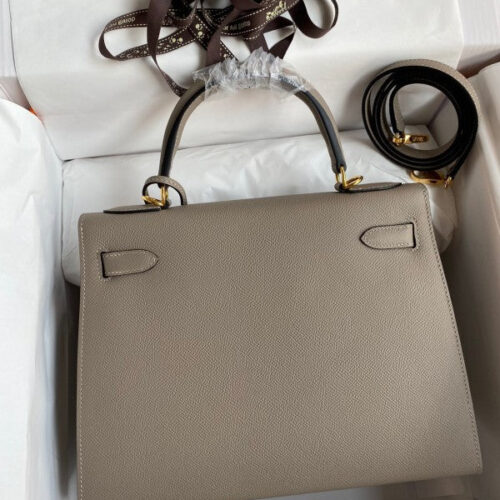 High Quality Luxury Hermes Kelly Sellier 28 Handmade Bag In Gris alternate view