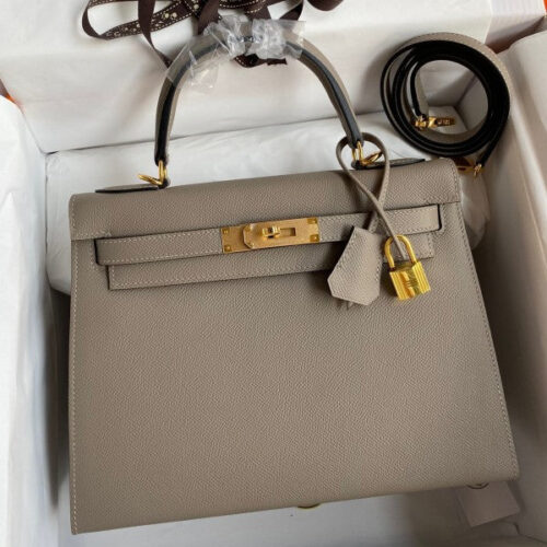 High Quality Luxury Hermes Kelly Sellier 28 Handmade Bag In Gris