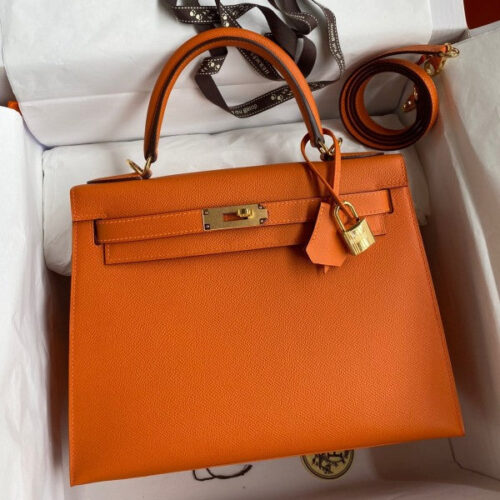 High Quality Luxury Hermes Kelly Sellier 28 Handmade Bag In Orange