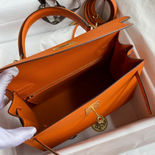 High Quality Luxury Hermes Kelly Sellier 28 Handmade Bag In Orange product detail