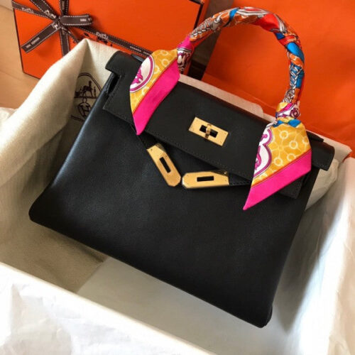 High Quality Luxury Hermes Kelly Retourne 28 Handmade Bag In Black alternate view
