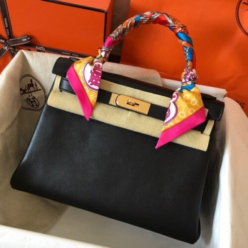 High Quality Luxury Hermes Kelly Retourne 28 Handmade Bag In Black