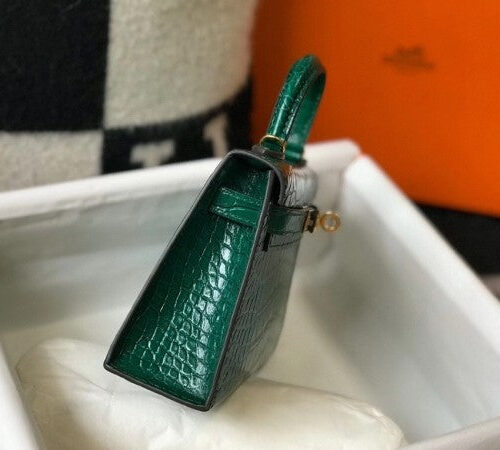 High Quality Luxury Hermes Kelly Mini Ii Bag In Green Crocodile Leather product detail