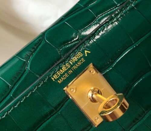 High Quality Luxury Hermes Kelly Mini Ii Bag In Green Crocodile Leather product detail