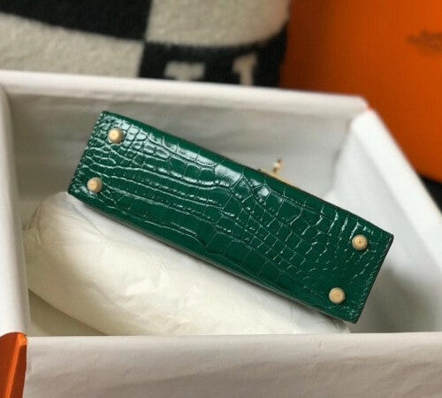 High Quality Luxury Hermes Kelly Mini Ii Bag In Green Crocodile Leather product detail