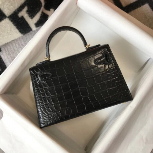 High Quality Luxury Hermes Kelly Mini Ii Bag In Black Crocodile Leather alternate view