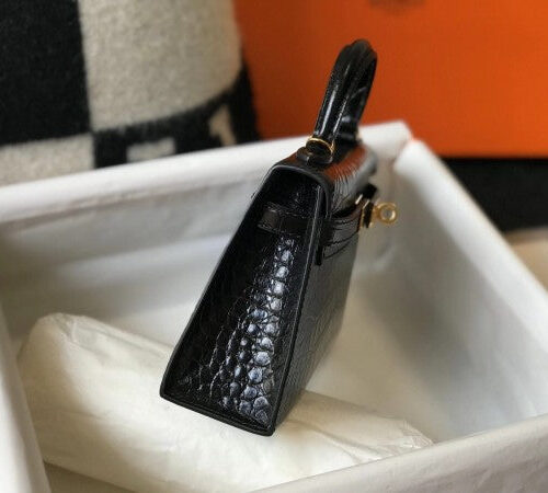 High Quality Luxury Hermes Kelly Mini Ii Bag In Black Crocodile Leather product detail