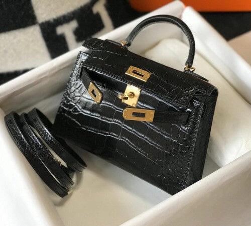 High Quality Luxury Hermes Kelly Mini Ii Bag In Black Crocodile Leather product detail