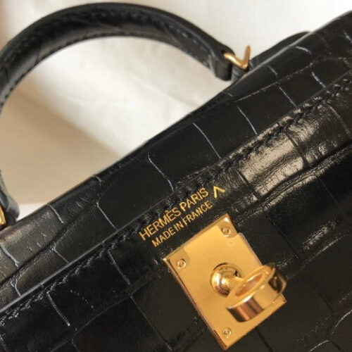 High Quality Luxury Hermes Kelly Mini Ii Bag In Black Crocodile Leather product detail